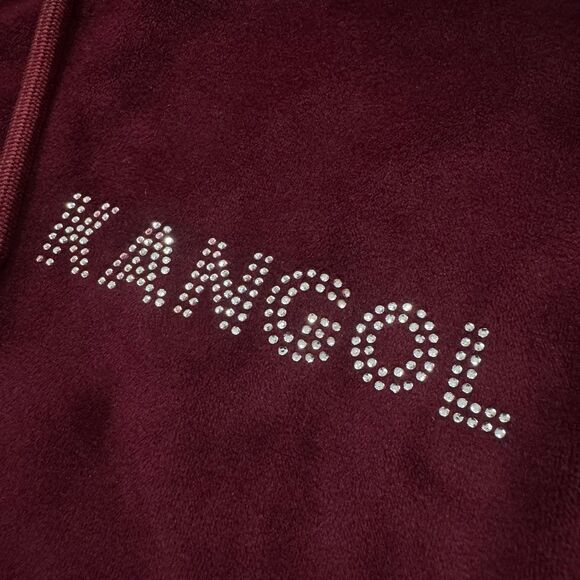 Kangol Women Velour Crystal Full Zip Hoody Size M Maroon - Picture 3 of 7